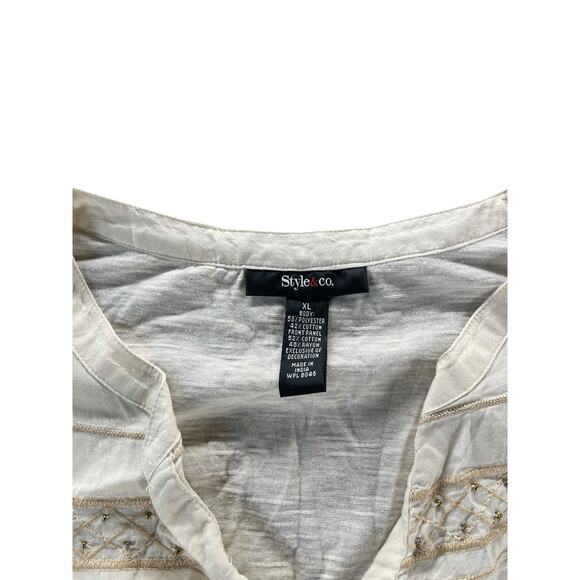 Style & Co Ivory Tan Embroidered Button Down Long Sleeve Top Women's Size XL - Picture 3 of 6